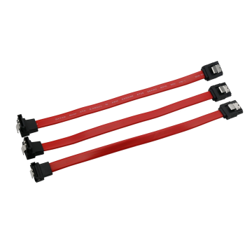 Red SATA 3.0 Dual SATA 7-pin Cable - Straight to 90 Degree Connector, 6Gbps, with Locking Latch