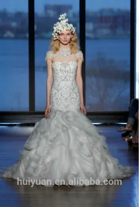 luxrious beaded sleeveless mermaid train jiamei wedding dresses