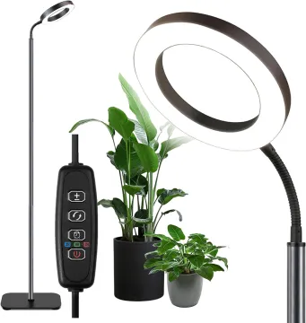 Angle Ring LED Plant Grow Light with Sand Black Iron Base: 10 Dimmable Levels and 3/9/12H Timer for Natural Light Halo Ring Growing