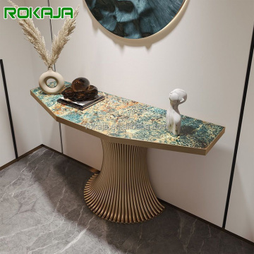 Gold Stainless Steel Base Console Table with Sintered Stone for Living Room Decoration