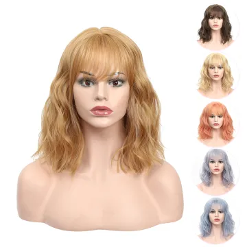 X-TRESS Short Natural Wave Synthetic Hair Wigs For Women Cosplay Machine Made Natural Hair Wigs With Bangs Heat Resistant Wigs
