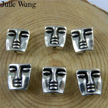 Julie Wang 15PCS Square Face Beads Metal Alloy Antique Silver Color Spacer Bead Handmade Bracelet Jewelry Making Accessory