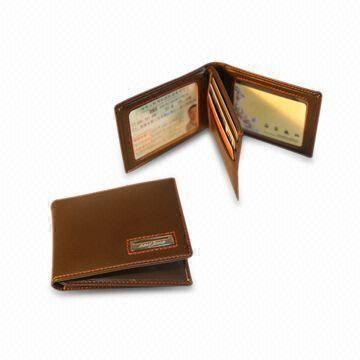 Men's Wallets with Card Holders, Measures 7 x 12cm, Made of PU Leather and Jacquard T/C Lining