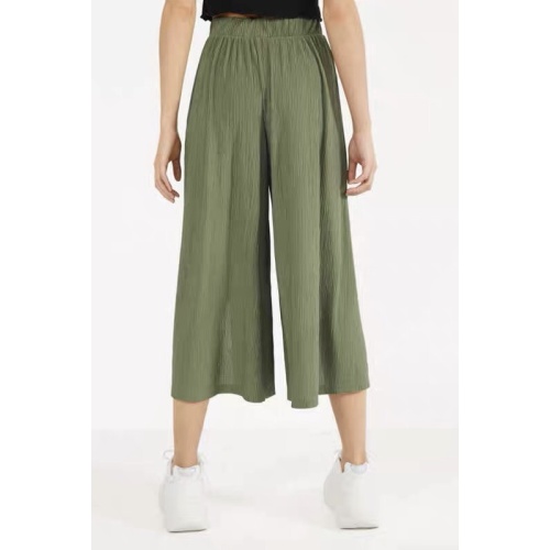 Green Casual Long Wide Leg Chiffon Long Pants