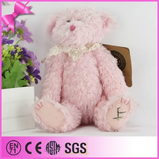 Attractive Cute Plush Teddy Bear Toy Pink Teddy Bear With Lace Collar