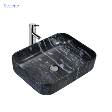 Basin d'évier de salle de bain en marbre noir carré