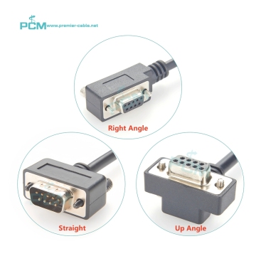 Low Profile D-Sub DB9 to Single Open End RS232 Serial Null Modem COM Port Cable with 90 Degree Angle for Scanner Controller