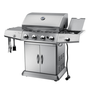 5 Burners Gas BBQ Grill Smokeless Barbecue Charcoal Grill for Family Days and Commercial Use - Stainless Steel Outdoor Cart