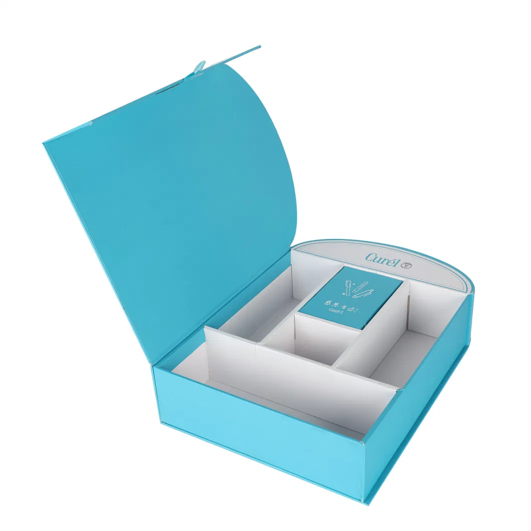 Cajas de envoltura de caja de regalo azul de lujo con cinta de tapa de tapa personalizada