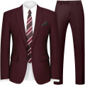 WYWK 2 Piece Men's Suit Wedding Party-Dark Red-XXS