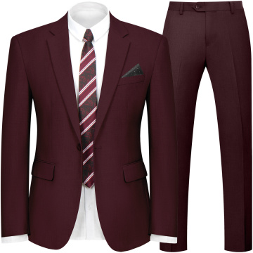WYWK 2 Piece Men's Suit Wedding Party-Dark Red-XXS