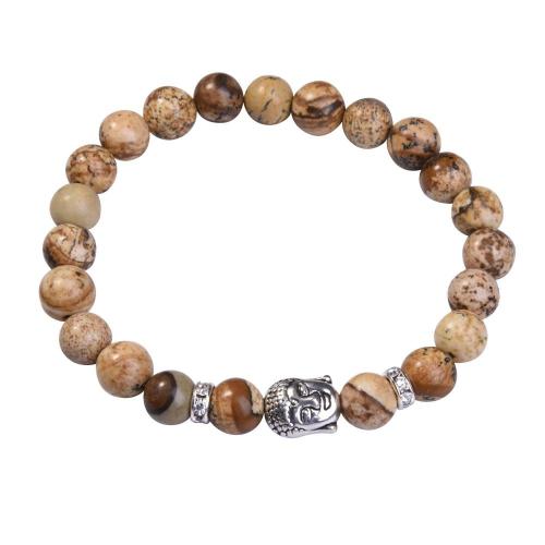 Natural Picture Jasper 8MM Gemstone Buddhism Prayer Beads Bracelets