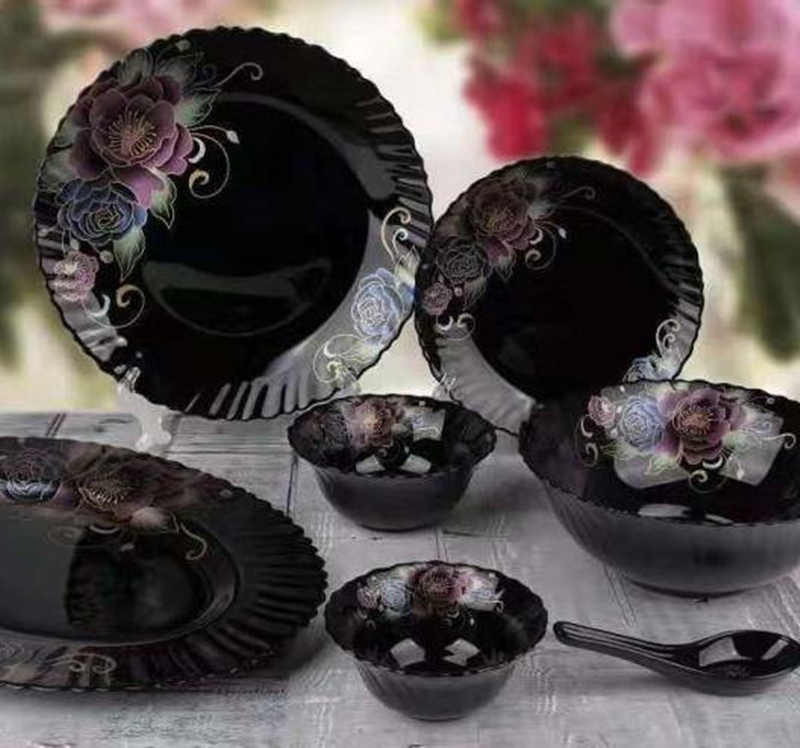 Black Glass Tableware Bowls And Plates Set