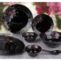 Black Glass Tableware Bowls And Plates Set