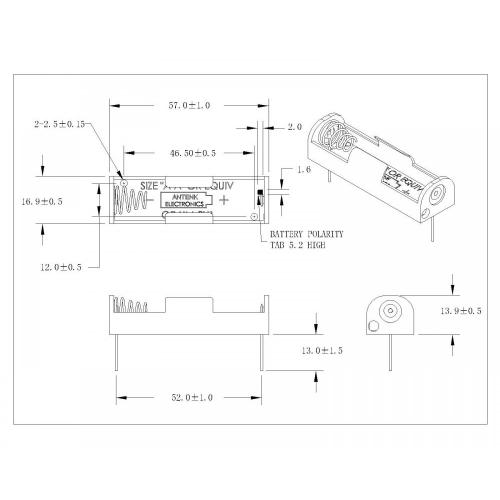 BBA-5-2-BP-462 Bộ giữ pin Dual AA DIP