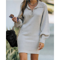 Women's Fall Lapel Pullover Sweater Dress