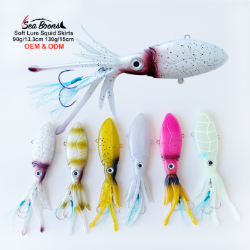 High Quality Fishing Egi Squid Jig with Auxiliary Hook and Squid Skirt Lures (90g/13.3cm & 130g/15cm)