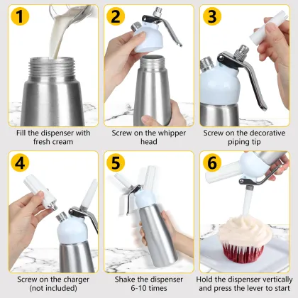 Custom LOGO Aluminium 500ML Whip Cream Dispenser with Decorating Tips