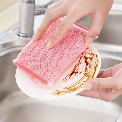 Double Reuseable Bamboo Sponges Washing Duty Scouring Pads