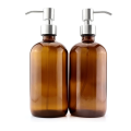 16OZ Amber Glass Lotion Bottles Stainless Steel Pumps