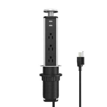 Pop Up Manual Lift Hidden Socket Outlet with 3 Outlets & 2 USB Charger Ports for Office Kitchen Conference