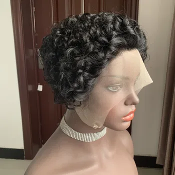 Curly Short Bob Lace Wigs Blonde Pixie Peruvian Human Hair Lace Bob Wig For Black Women Density 150% Water Wave Remy Virgin Hair