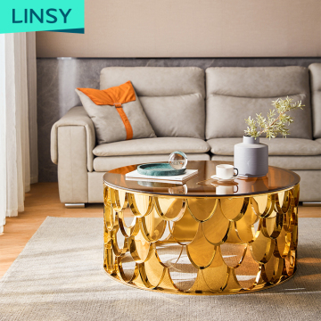 Linsy Modern Round Glass Top Corner Side Tables - Luxury European Designer Golden Italian Coffee Table Set YP1462