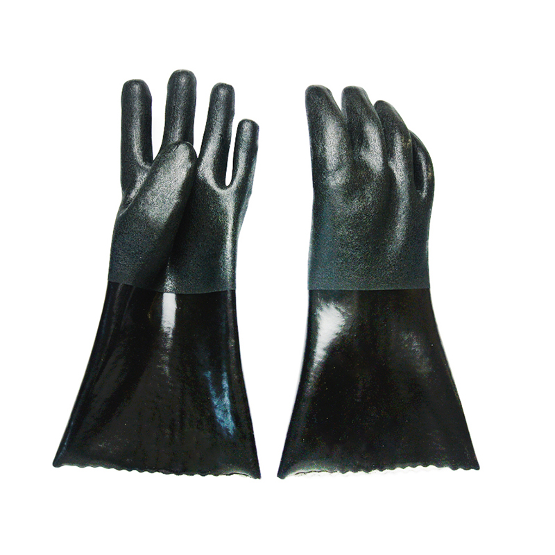 Guantes de arena de trabajo negro resistente al aceite con recubrimiento de PVC