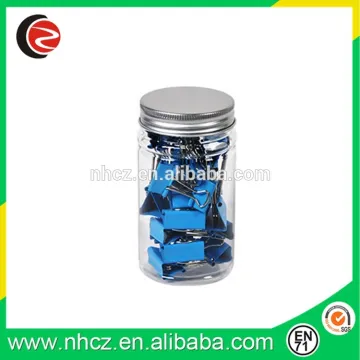 Blue Middle Binder Clips in Glass Bottle