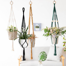 New arrival handmade plant tray pot tray plant hanger for garden macrame plant with wood bead black green yellow green