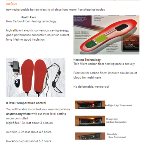 2300mAh  Li-on battery electric heated insoles