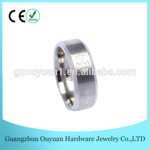 Latest Wedding Ring Designs Cross Engraving Inlay Silver Mens Titanium Ring