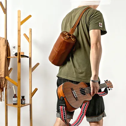 Leather Cool Barrel Sling Crossbody Bag for men