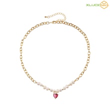 Inlay Pearl Zircon Fashion 18k Gold Plated Necklace