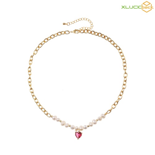 Inlay Pearl Zircon Fashion 18k Gold Plated Necklace