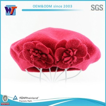 factory ladies bowknot flower fancy red beret hat soft wool beret cap