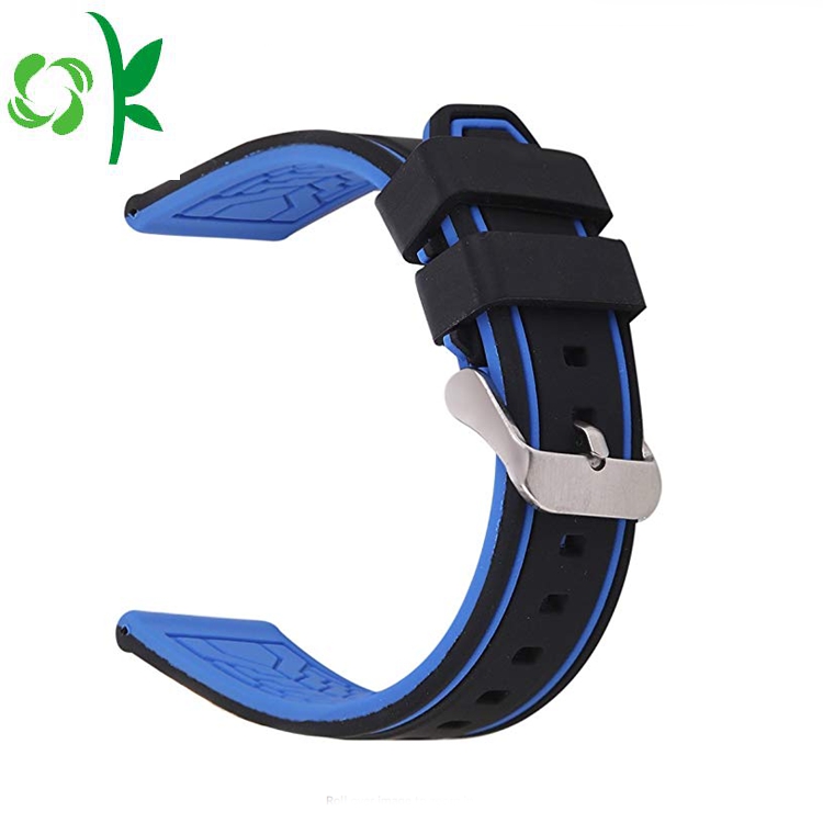 سوار سيليكون Watchband لونين الرياضة أسود / مشبك فضة