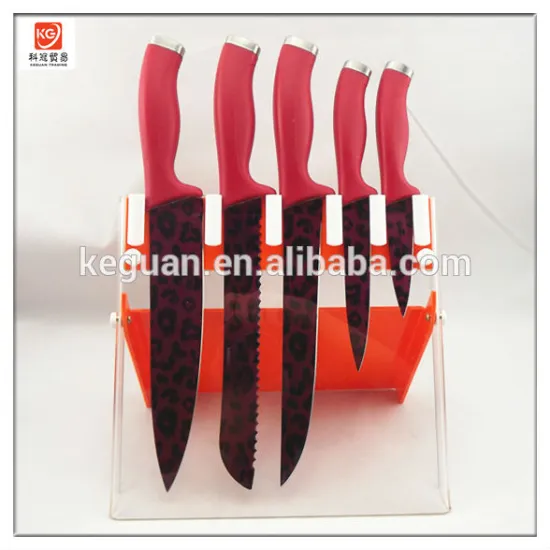 KS-149 5pcs non-stick kinfe set with plastic handle with acrylic block