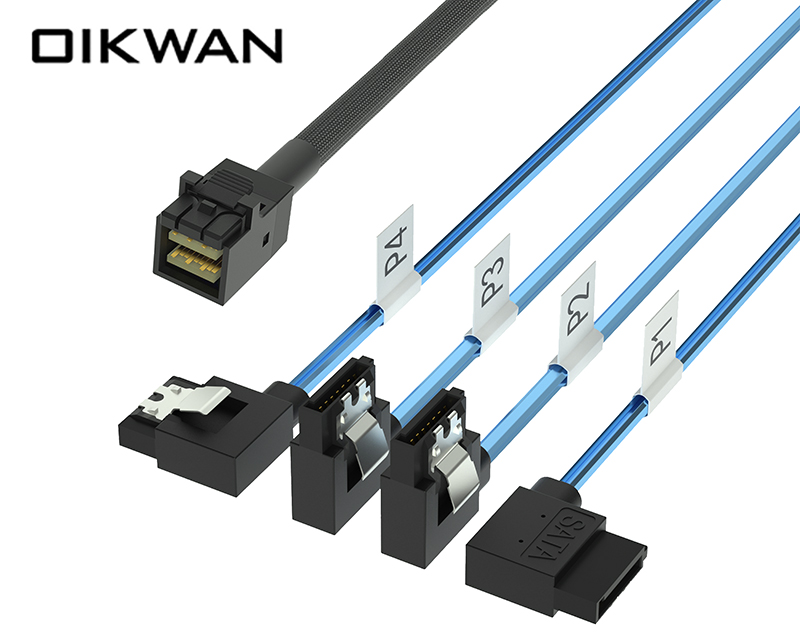 Minisas HD SFF-8643 a 4SATA ​​Cable de flexión lateral