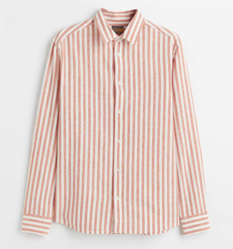Custom Men's Linen-Cotton Blended Panel Striped Long Sleeve Slim Fit Shirts