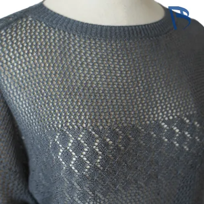 Elegant Gray Openwork Knit Sweater for Women