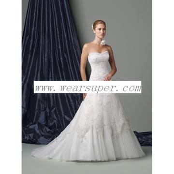 Strapless lace and illusion full A-line gown cheap wedding dresses