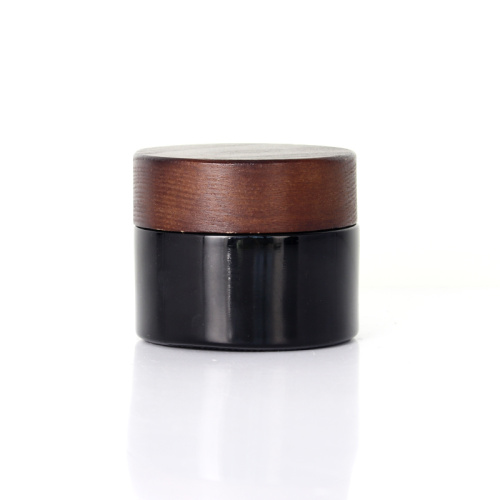 50GBLACK GLASS COSMETIC CREAM JAR с бамбуковой крышкой