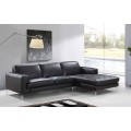 Sectional Sofa with Chrome Legs in Black Leather