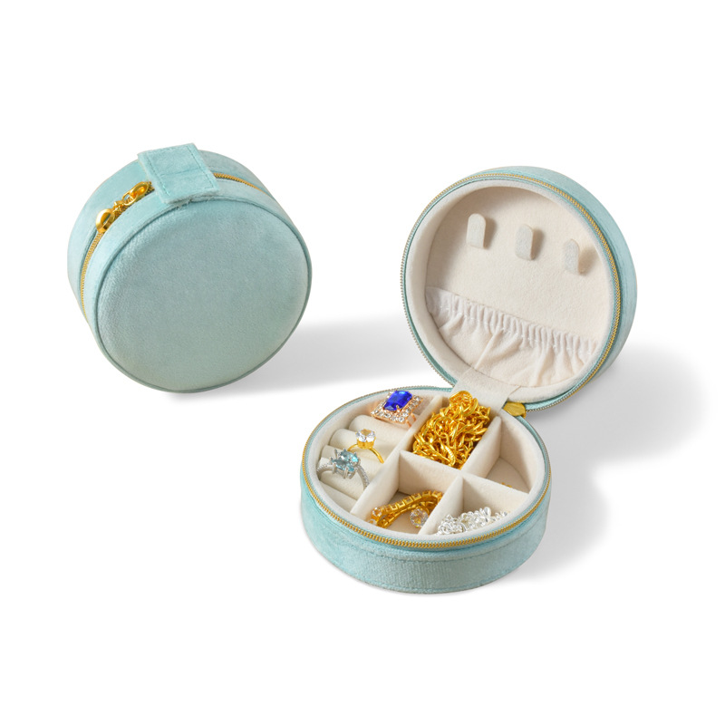 Round Earrings Rings Necklaces Zipper Storage Case