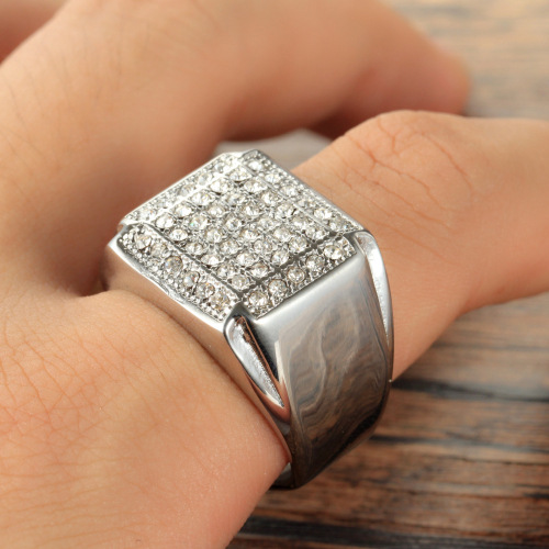 Fashion custom silver square diamond ring