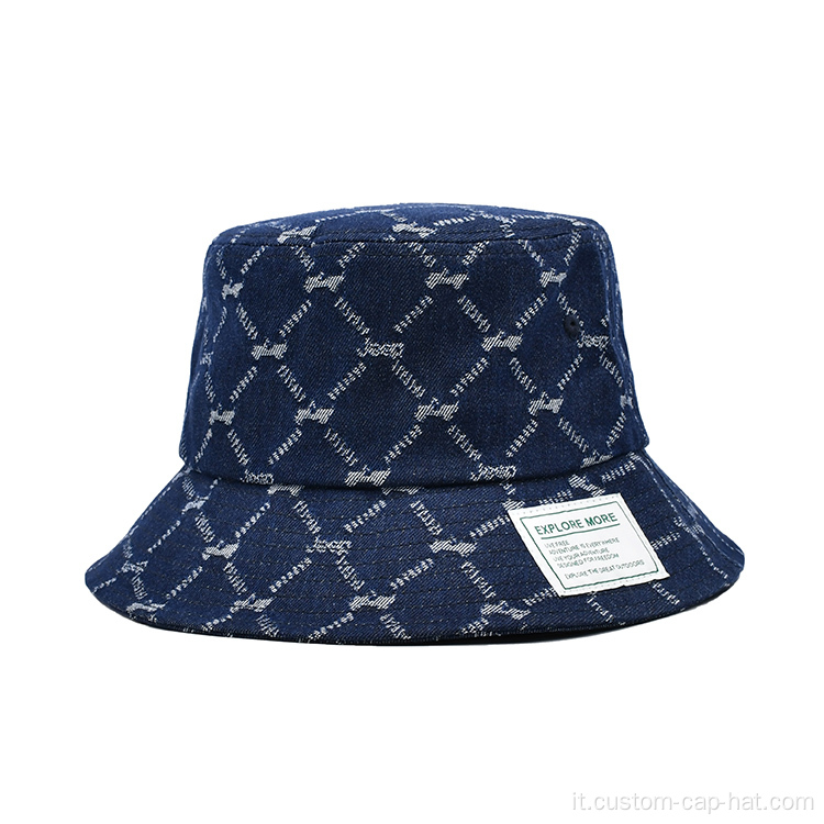 Cappello da secchio in denim esterno con etichetta tessuta