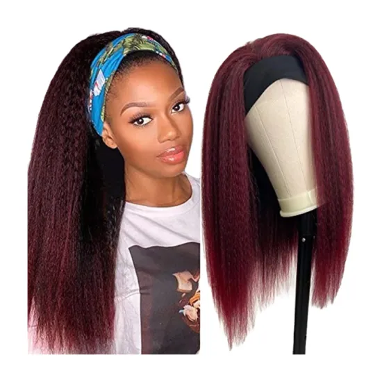 Hot sale Adjustable headband Long straight hair kinky yaki hairband ice silk headband cheap Synthetic hair wigs for black women