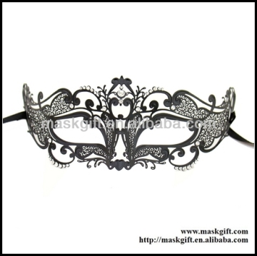 Hot Sell ME003-BK Wholesale High Quality Venetian Black Filigree Metal Laser Cut Fox Crystals Masks Woman Masquerade Masks