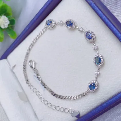 S925 Silver Inlaid Simple Natural Sapphire Bracelets